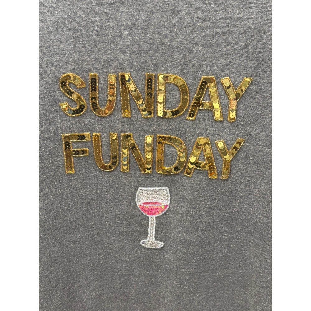 Bow & Drape Gold Glitter Sunday Funday Gray Sweatshirt T-Shirt Size Small - Picture 2 of 4